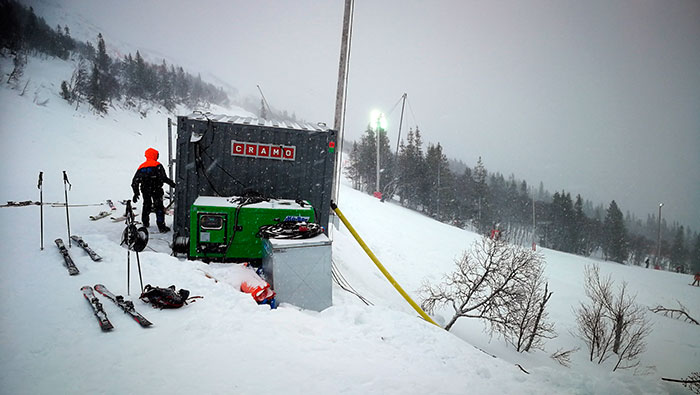 inmesol generator being used in extreme snow for World Alpine Ski Championships in Sweden